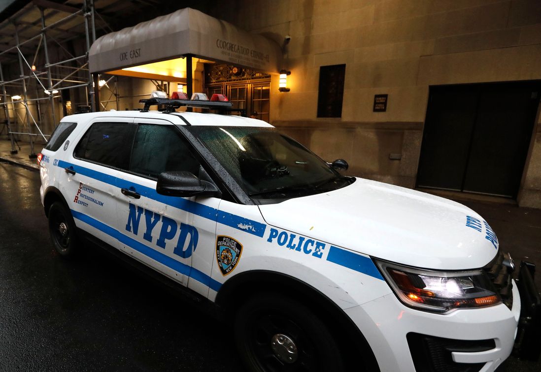 An NYPD vehicle outside Temple Emanu-El (PETER FOLEY/EPA-EFE/Shutterstock)